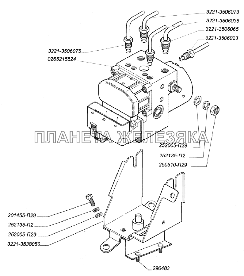 Установка гидроагрегата антиблокировочной системы тормозов ГАЗ-3221 (2006)